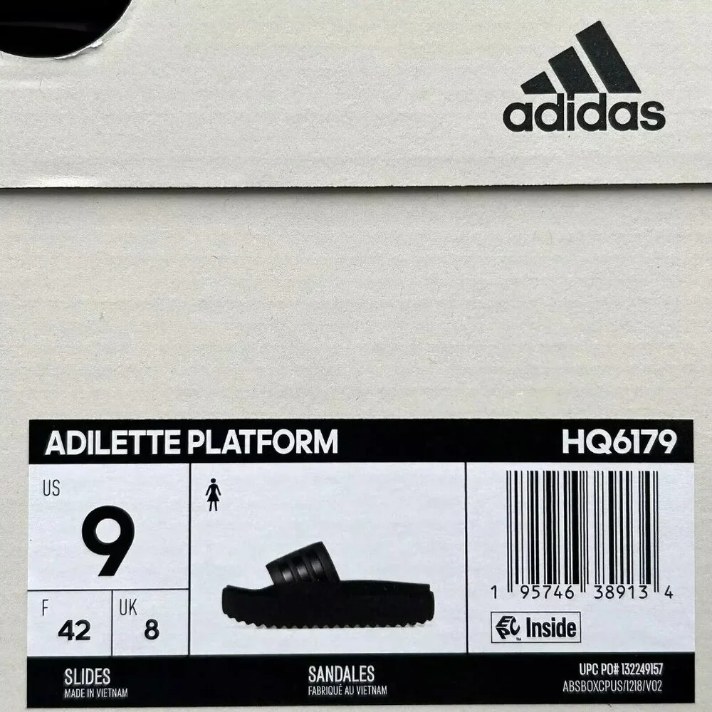 adidas Adilette Platform Slide Sandals Women’s Size 9-10 Black - Comfort & Style